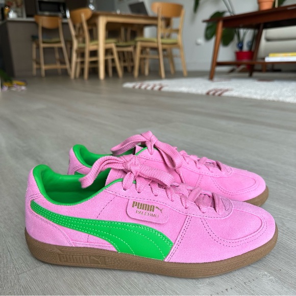 Puma Shoes - Puma Pink and Green Suede Sneakers